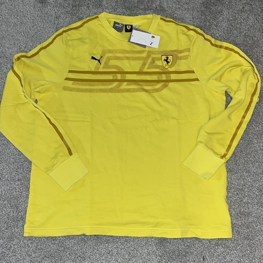 New mens Yellow Scuderia Ferrari Racing Sainz 55 Recycled Sweatshirt Shirt L NWT